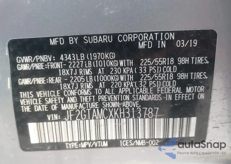 2019 Subaru Crosstrek Limited from USA, damaged, VIN JF2GTAMCXKH313787